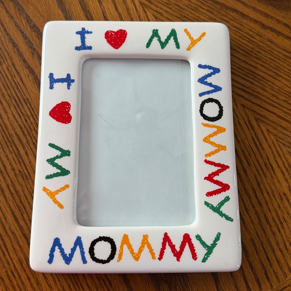 I Love My Mommy 90s Ceramic Picture Frame White Multi Color Crayon Style 5x7